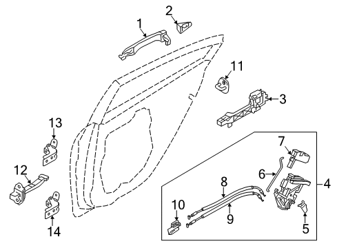 2018 Kia Forte5 Rear Door - Lock & Hardware Cable Assembly-Rear Door S/L Diagram for 81491A7000