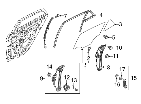 2018 Kia Rio Rear Door Run Assembly-Rear Door Window Glass Diagram for 83531H9300