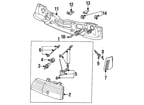 1989 Ford Taurus Bulbs Headlamp Assembly Diagram for E9DZ13008A