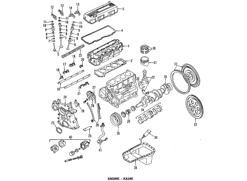 1997 Nissan Pickup Engine Parts, Mounts, Cylinder Head & Valves, Camshaft & Timing, Oil Pan, Oil Pump, Crankshaft & Bearings, Pistons, Rings & Bearings Engine Mounting, Rear Diagram for 11320-85G0A