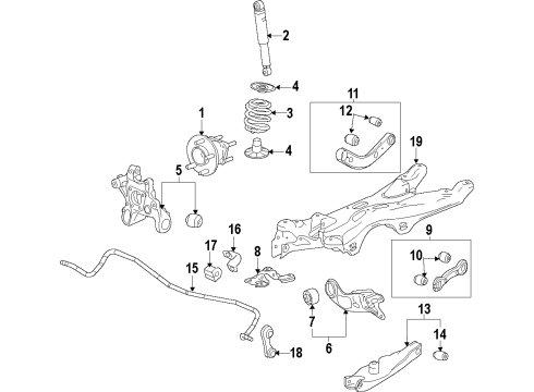 2014 Chevrolet Impala Rear Suspension, Lower Control Arm, Upper Control Arm, Stabilizer Bar, Suspension Components Shock Diagram for 84185491
