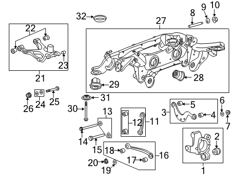 2008 Buick Enclave Rear Suspension, Lower Control Arm, Upper Control Arm, Stabilizer Bar, Suspension Components Retainer-Drivetrain & Front Suspension Frame Insulator Diagram for 10420140