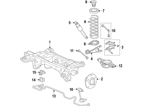 2010 Acura ZDX Rear Suspension Components, Lower Control Arm, Upper Control Arm, Ride Control, Stabilizer Bar Bearing Assembly, Rear Hub Unit Diagram for 42200-STX-A02