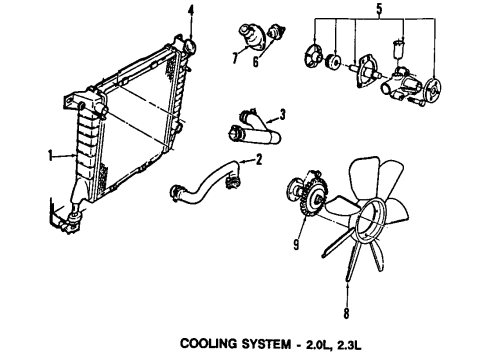 1984 Ford Ranger Cooling System, Radiator, Water Pump, Cooling Fan Upper Hose Diagram for E3TZ8260A