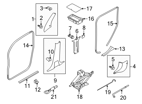2010 Nissan Cube Interior Trim - Pillars, Rocker & Floor GARNISH Center Pillar Lower LH Diagram for 76916-1FA5A