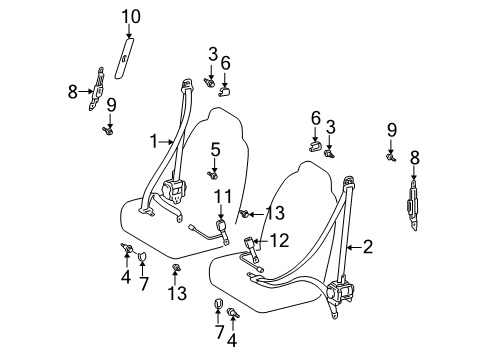 2001 Toyota Prius Seat Belt Belt & Retractor Cap Diagram for 73233-33010-C0