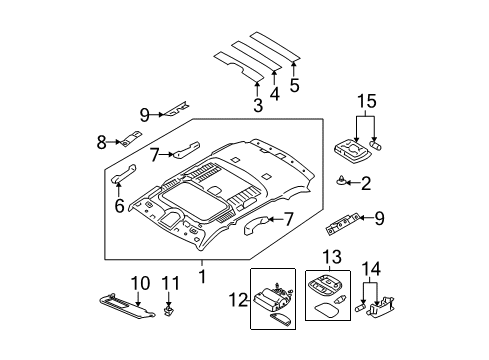 2009 Hyundai Santa Fe Interior Trim - Roof Overhead Console Lamp Assembly Diagram for 92800-0W000-J9