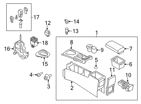 2013 Nissan Rogue Center Console Console Box Assembly-Floor, Front Diagram for 96910-1VX0B