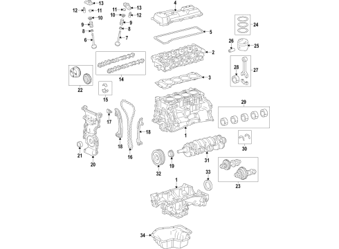 2017 Lexus NX200t Engine Parts, Mounts, Cylinder Head & Valves, Camshaft & Timing, Variable Valve Timing, Oil Cooler, Oil Pan, Oil Pump, Balance Shafts, Crankshaft & Bearings, Pistons, Rings & Bearings Spring, Compression Diagram for 90501-31032