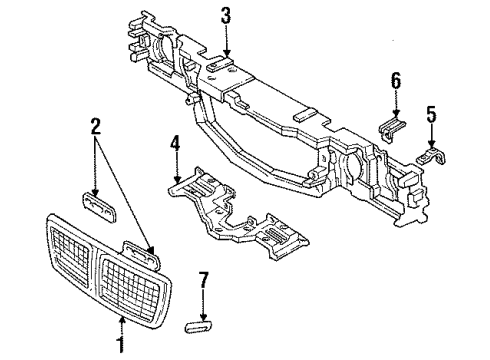 1991 Pontiac Grand Am Grille & Components Radiator Grille Emblem Diagram for 22538891