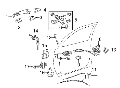 2019 Toyota Sienna Front Door - Lock & Hardware Handle Cover Diagram for 69217-08020