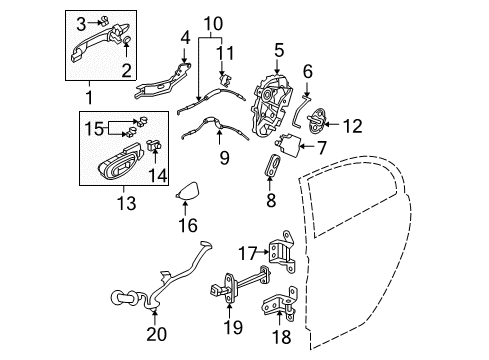 2007 Honda Civic Rear Door Handle Assembly, Right Rear Inside (Graphite Black) Diagram for 72620-SNE-A22ZC