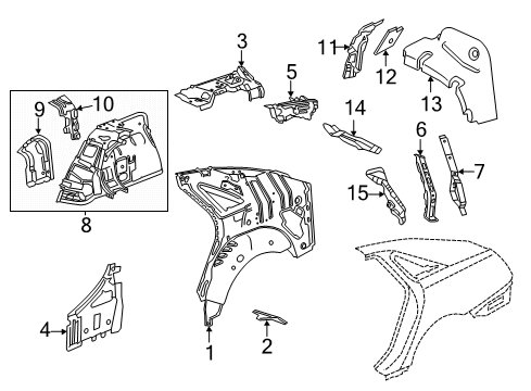 2019 Cadillac XTS Inner Structure - Quarter Panel Shock Bracket Diagram for 22838939