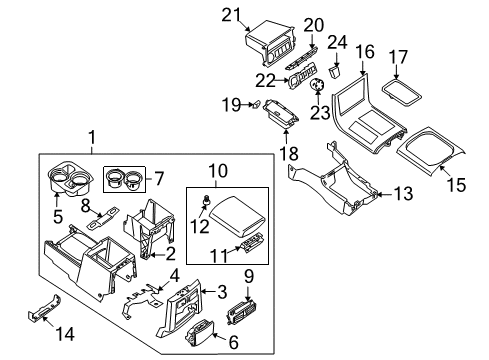 2010 Nissan Pathfinder Console Cup Holder Assembly Diagram for 96965-EA002