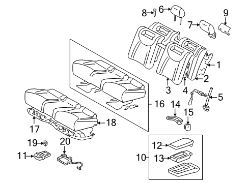 2004 Lexus LS430 Rear Seat Components Bracket, Rear Seat Cushion Diagram for 71327-50020