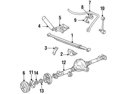 1991 Ford Explorer Rear Suspension Components, Axle Housing, Stabilizer Bar & Components Shock Diagram for 5U2Z-18V125-AM