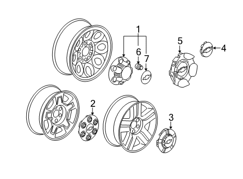 2009 Chevrolet Silverado 1500 Wheel Covers & Trim Hub Cap Diagram for 19431542