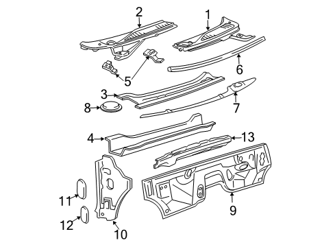 2003 Ford Expedition Cowl Cowl Grille Clip Diagram for -W704207-S301