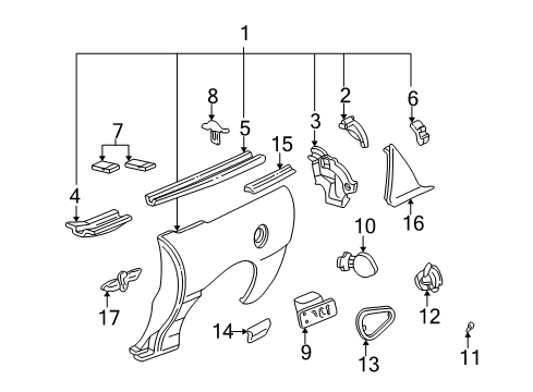 1993 Chevrolet Camaro Quarter Panel & Components, Exterior Trim Molding Asm, Quarter Panel Center- LH (Paint To Match) Diagram for 88892069