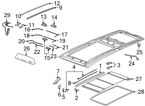 2005 Cadillac SRX Sunroof Track-Sun Roof Window Rear Diagram for 25747582