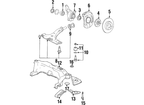 1993 Hyundai Sonata Front Brakes Knuckle-Front Axle, LH Diagram for 51715-33000