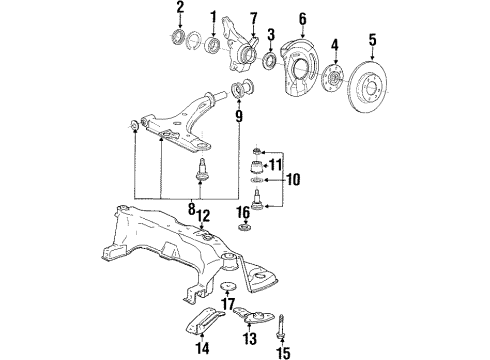 1993 Hyundai Sonata Front Brakes Front Wheel Hub Assembly Diagram for 51750-33001