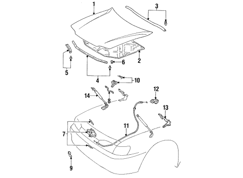 1993 Toyota Camry Hood & Components Release Cable Diagram for 53630-33010