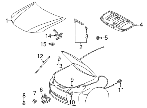 2012 Lexus HS250h Hood & Components Hood Support Assembly, Right Diagram for 53440-75010