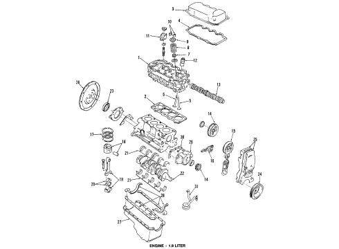 1991 Ford Escort Engine Parts, Mounts, Cylinder Head & Valves, Camshaft & Timing, Oil Pan, Oil Pump, Crankshaft & Bearings, Pistons, Rings & Bearings Valve Cover Gasket Diagram for FOCZ-6584-A
