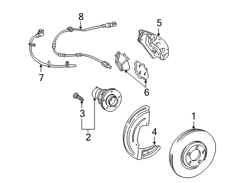 2005 Lincoln LS Anti-Lock Brakes Front Speed Sensor Diagram for 5W4Z-2C204-B