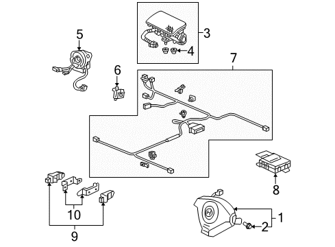 2009 Honda S2000 Air Bag Components Bracket, SRS Sensor Diagram for 77935-S2A-A00