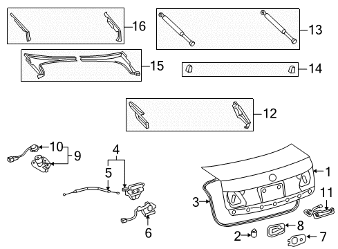 2011 Lexus GS450h Trunk Lid Cover, Luggage Compartment Door Hinge, LH Diagram for 64572-30070