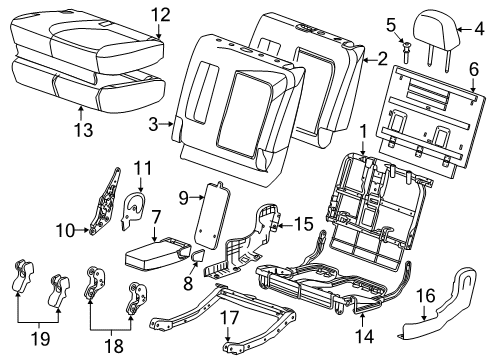2015 Chevrolet Captiva Sport Rear Seat Components Seat Back Pad Diagram for 22773423