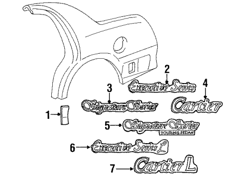 2001 Lincoln Town Car Exterior Trim - Quarter Panel Body Side Molding Diagram for 5W1Z-5429077-APTM