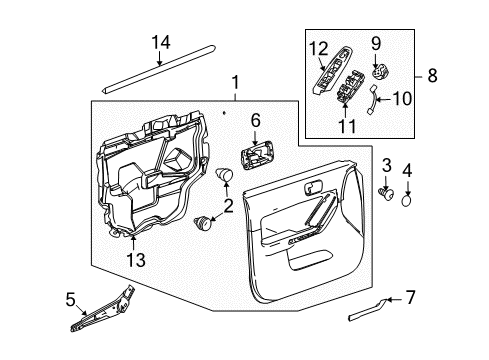 2009 Hummer H3T Interior Trim - Front Door Cover, Front Side Door Trim Bolt Access Hole Diagram for 15823348