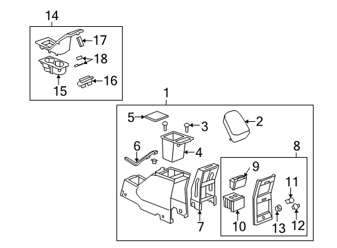 2009 Saturn Vue Center Console Compartment, Front Floor Rear Console (W/ Armrest) Diagram for 20832904