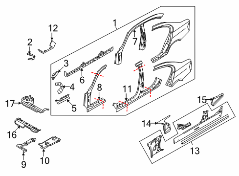 2008 BMW 335xi Hinge Pillar, Floor, Uniside Column A Exterior, Left Diagram for 41217145093