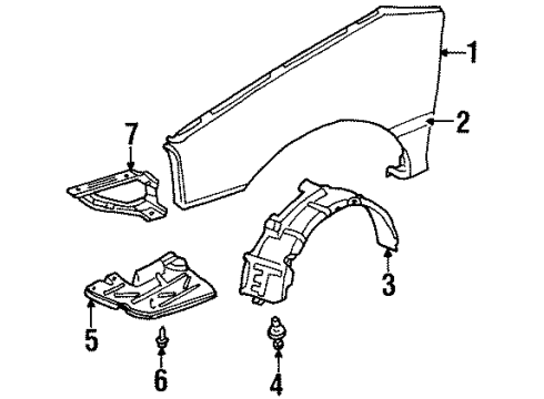 1990 Geo Storm Fender & Components MOLDING, Front Fender and Body Ornamentation Diagram for 94149311