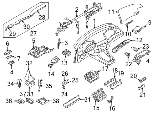 2001 BMW 325i Instrument Panel Insert Shifter Covering Diagram for 25111434100