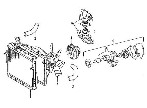 1986 Toyota Land Cruiser Cooling System, Radiator, Water Pump, Cooling Fan Bracket, Radiator Diagram for 16586-61010