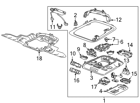2013 Cadillac ATS Overhead Console Sensor Bracket Diagram for 22759267