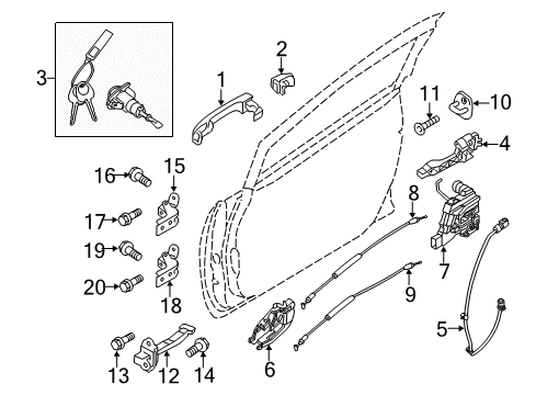 2012 Kia Rio Front Door - Lock & Hardware Lock Cylinder Diagram for 819801WA00