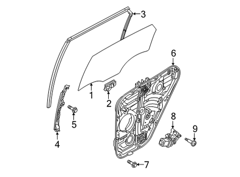 2022 Hyundai Santa Cruz Front Door Glass & Hardware RUN-RR DR WINDOW GLASS, LH Diagram for 83530-K5000