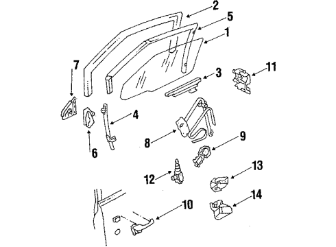 1987 Oldsmobile 98 Front Door - Glass & Hardware Front Side Door Window Regulator (Less Motor) Diagram for 20733049