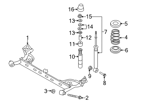 2014 Nissan Leaf Rear Suspension Rear Suspension Bound Bumper Assembly Diagram for 55240-3DA0A