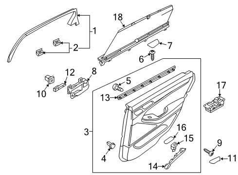 2018 Genesis G80 Rear Door Rear Interior Door Handle Assembly, Right Diagram for 83620-B1000