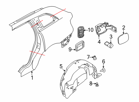 2010 Lincoln MKT Quarter Panel & Components Splash Shield Diagram for AE9Z-7428370-A