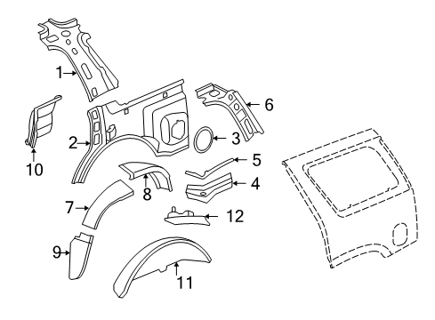 2008 Cadillac Escalade Inner Components - Quarter Panel Inner Panel Diagram for 25780812