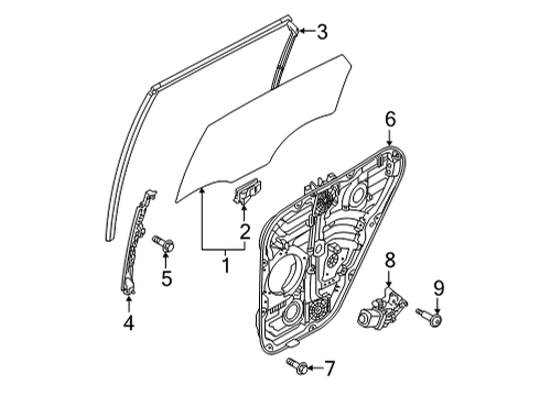 2022 Hyundai Tucson Front Door Glass & Hardware RUN-RR DR WINDOW GLASS, RH Diagram for 83540-N9000