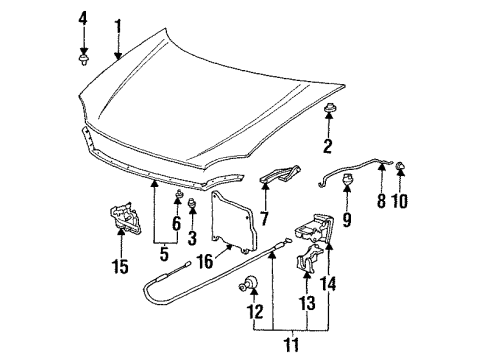 1994 Honda Civic del Sol Hood & Components Stay, Hood Opener Diagram for 74145-SR3-000